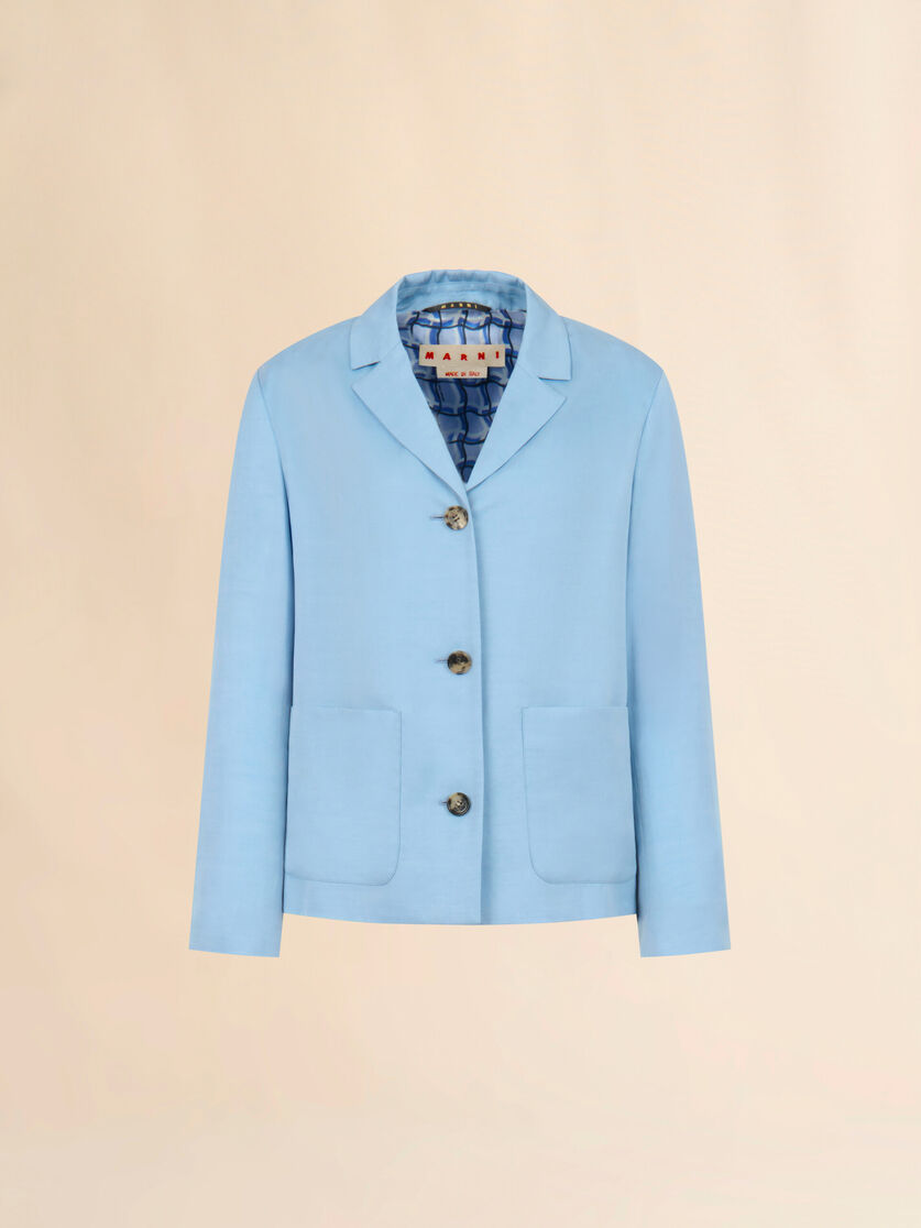 Light blue satin single-breasted jacket, Image 1
