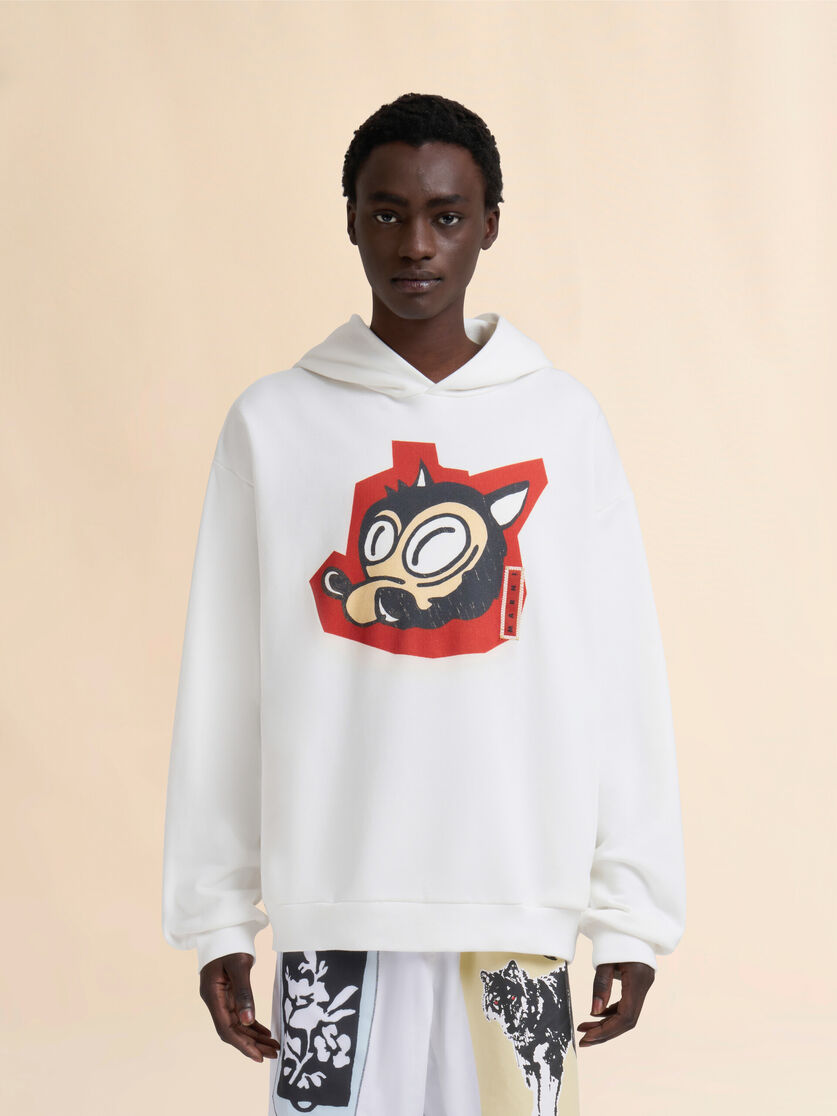 White cotton hoodie with wolf print - Sweaters - Image 2