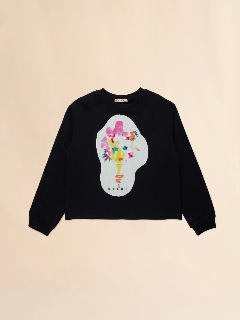 Black cotton sweatshirt with watercolour patch - Sweaters - Image 1