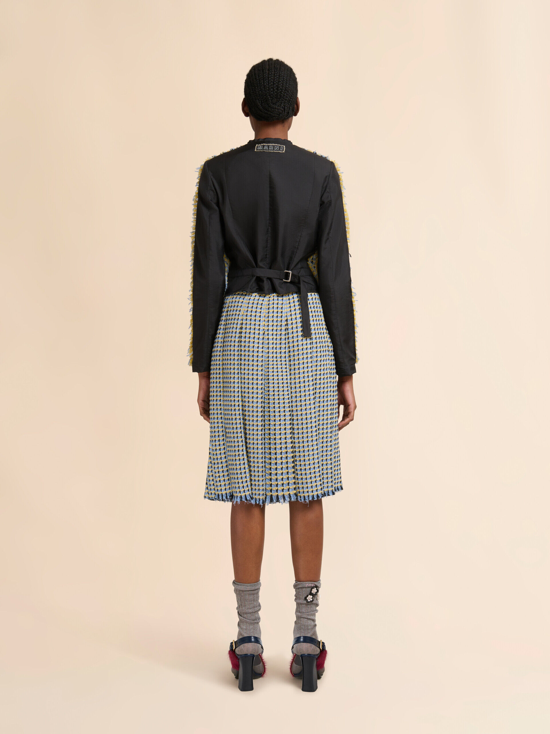Blue cotton tweed-effect pleated skirt | Marni