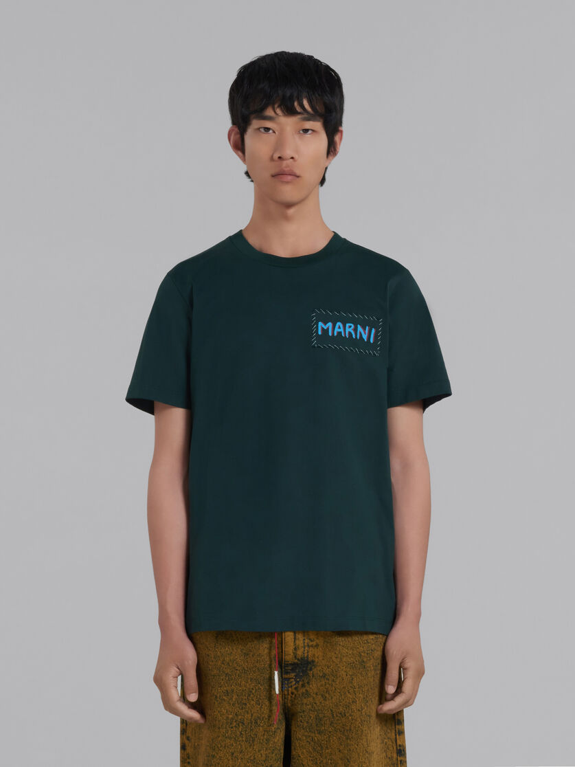 Green bio cotton T-shirt with Marni patch - T-shirts - Image 2