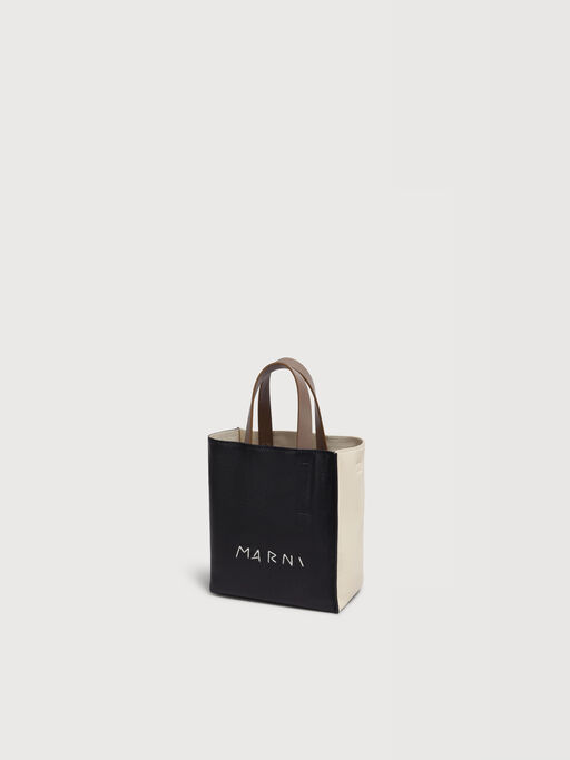 Museo Soft Mini Bag in black cream and brown leather with Marni Symbol embroidery - Shopping Bags