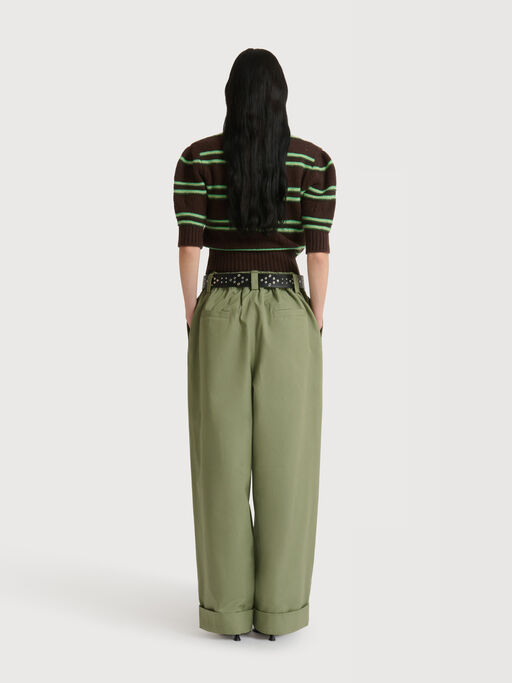 Green canvas trousers with pleats - Pants