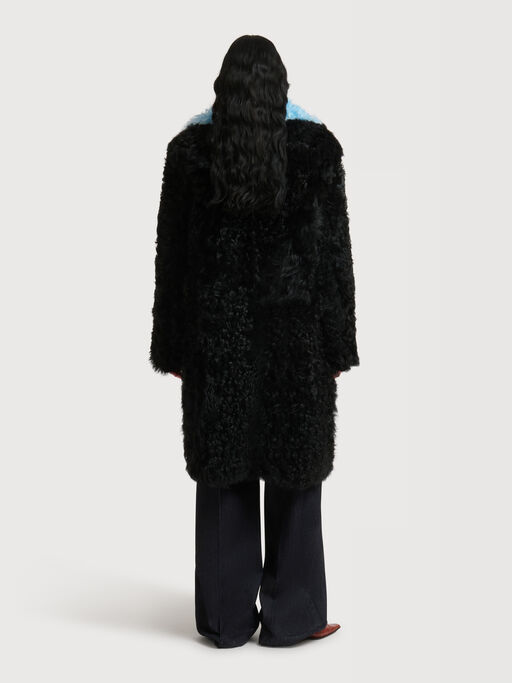 Black shearling coat with colour-block details - Coats