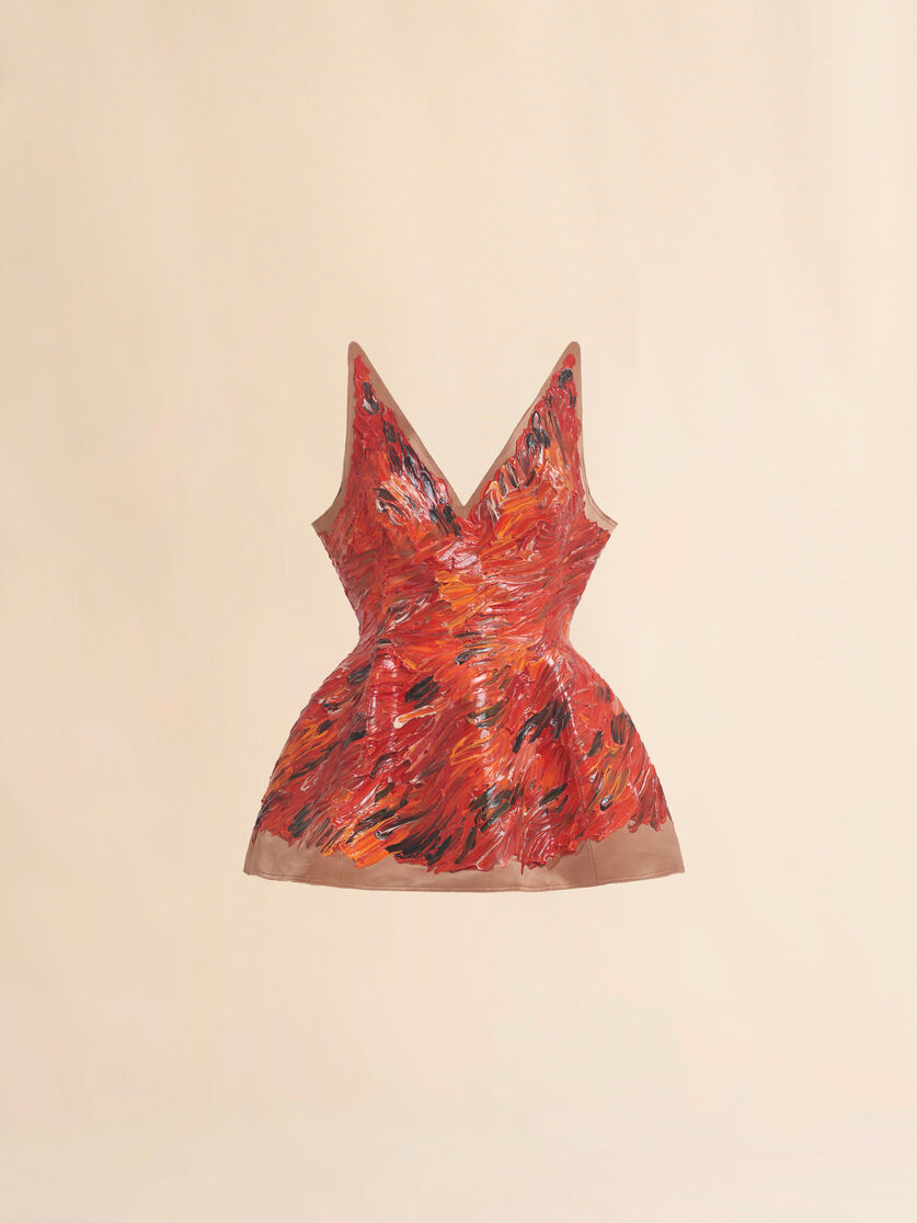 Robe corset en satin duchesse rouge peint à la main - Robes - Image 1