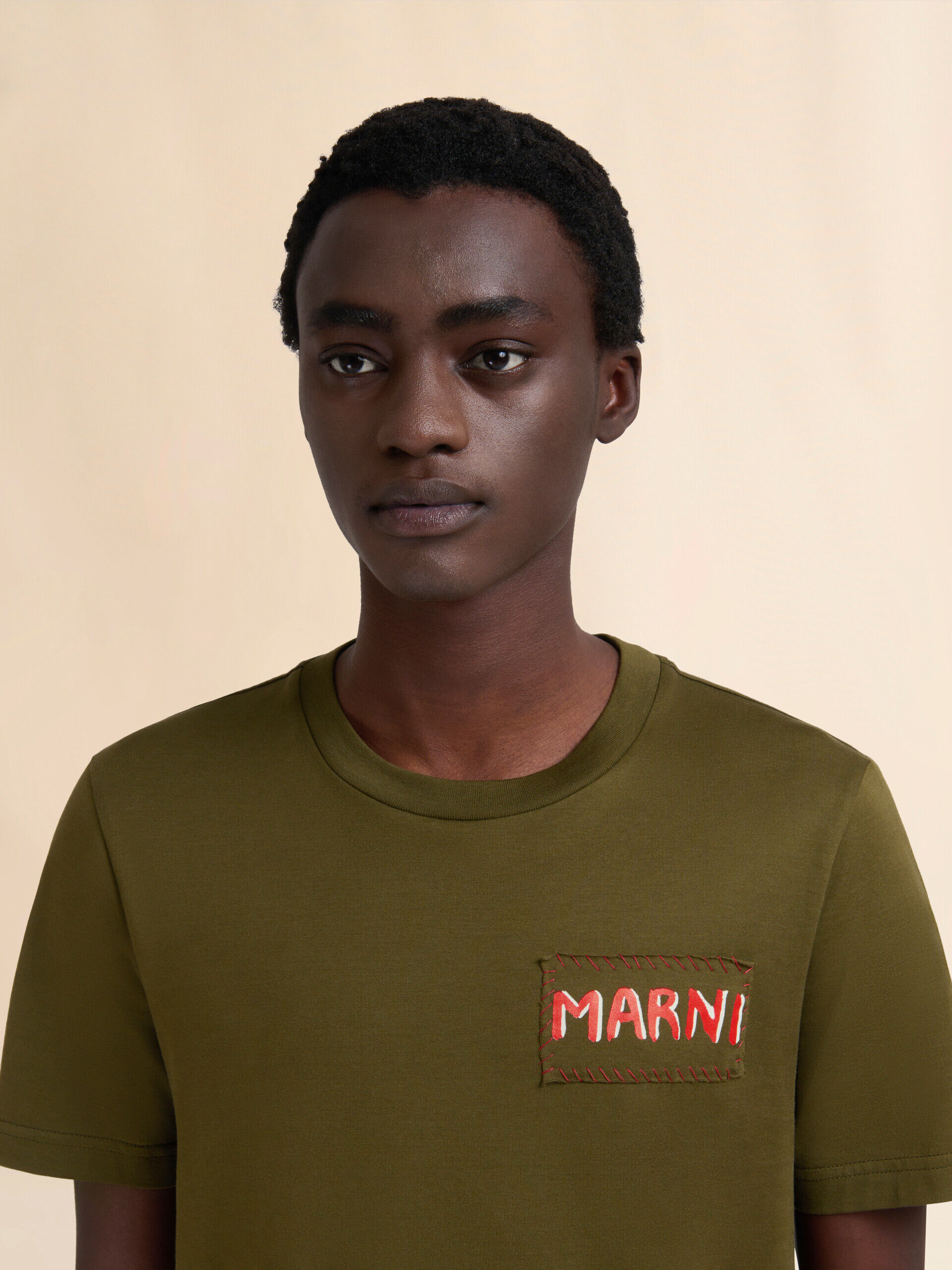 Deep green cotton crew neck T-shirt with Marni label | Marni Deep green cotton crew neck T-shirt with Marni label | Marni