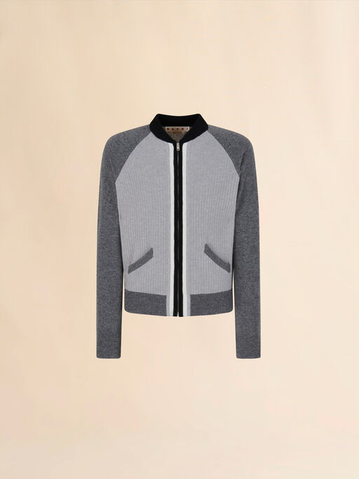 Graue Strickjacke aus Wolle mit Bomberkragen - Pullover