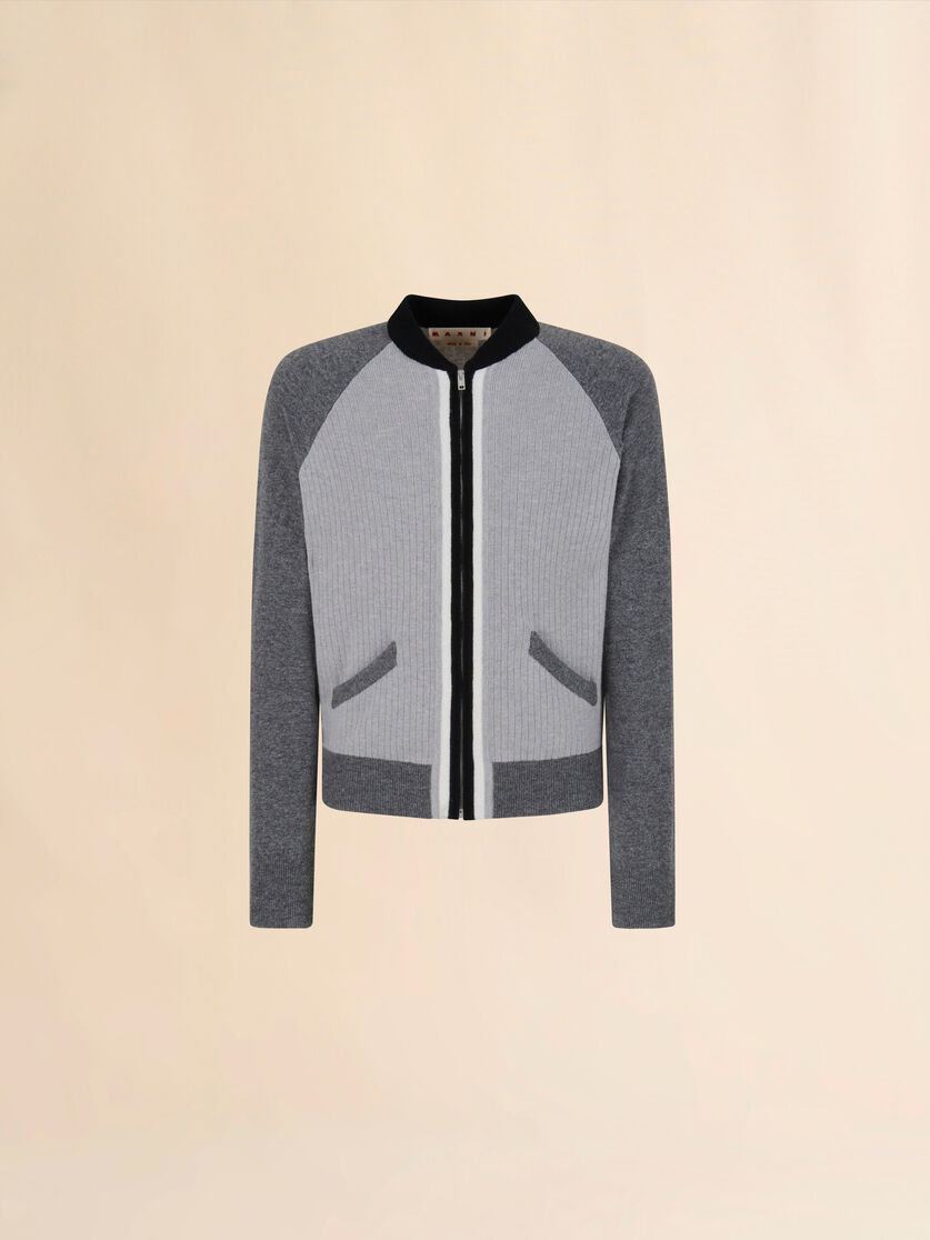 Grey wool cardigan with bomber neck - Pullovers - Image 1