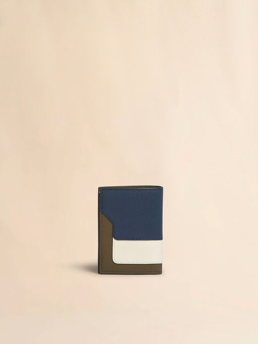 Deep blue cream and green saffiano leather bi-fold wallet - Wallets