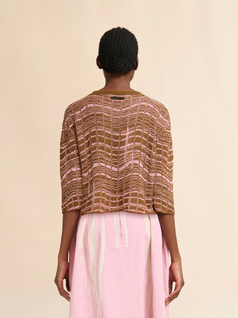 웨이비 패턴 디테일 브라운 리브드 리넨 스웨터, Image 3