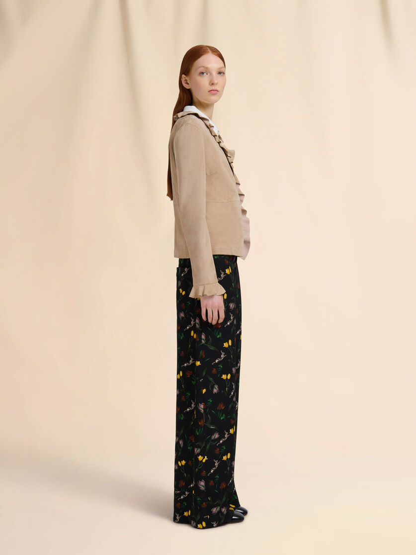 Cream envers satin palazzo trousers with Tulips and Hares print - Pants - Image 5
