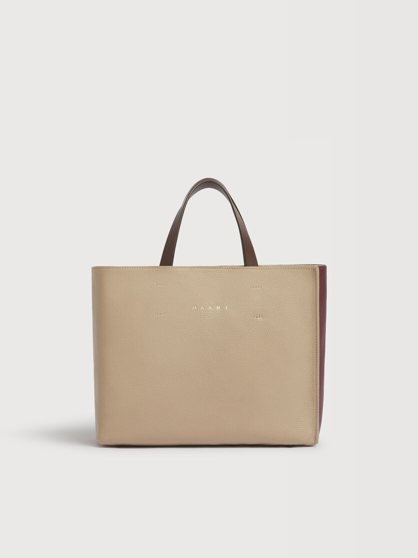 トープ、バーガンディ＆ブラウン レザー Museo Soft E/W バッグ, Image 1