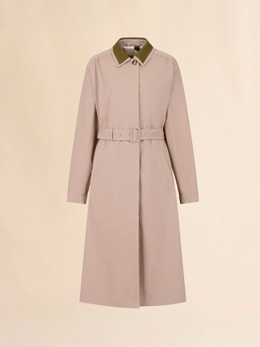 Beige gabardine trench coat with contrast collar - Coats