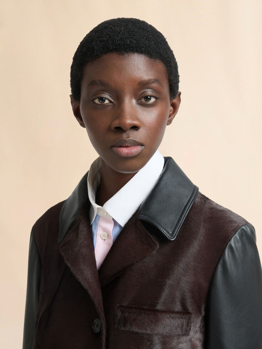 Black leather and pony hair jacket - Jackets - Image 4