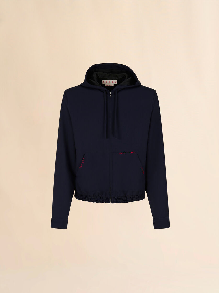 Deep blue wool hooded shirt with Marni Mending - Shirts - Image 1