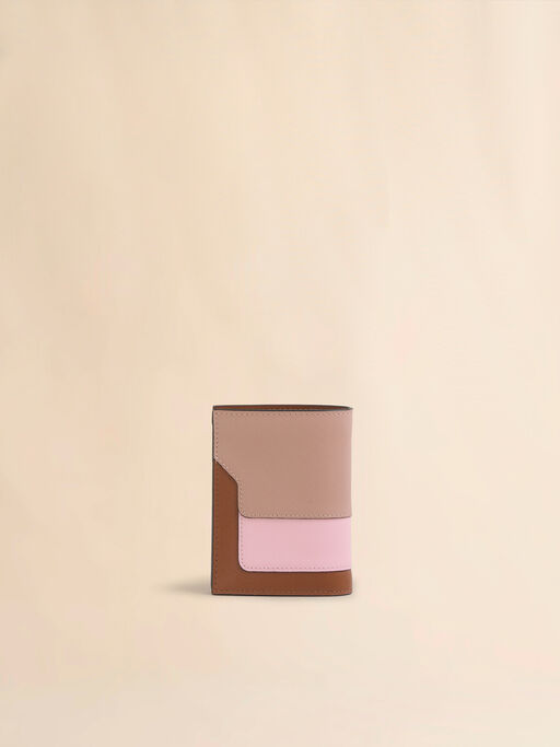 Dusty pink, pink and brown saffiano leather bi-fold wallet - Wallets