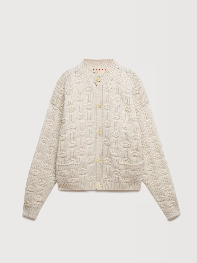 White fisherman wool-cashmere cardigan, Image 1
