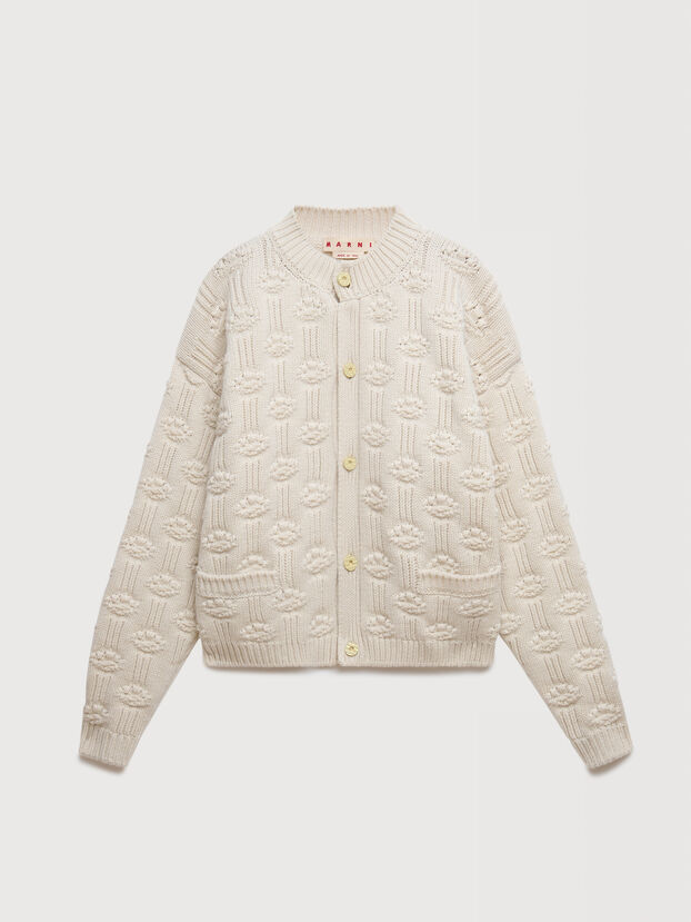 White fisherman wool-cashmere cardigan - Pullovers