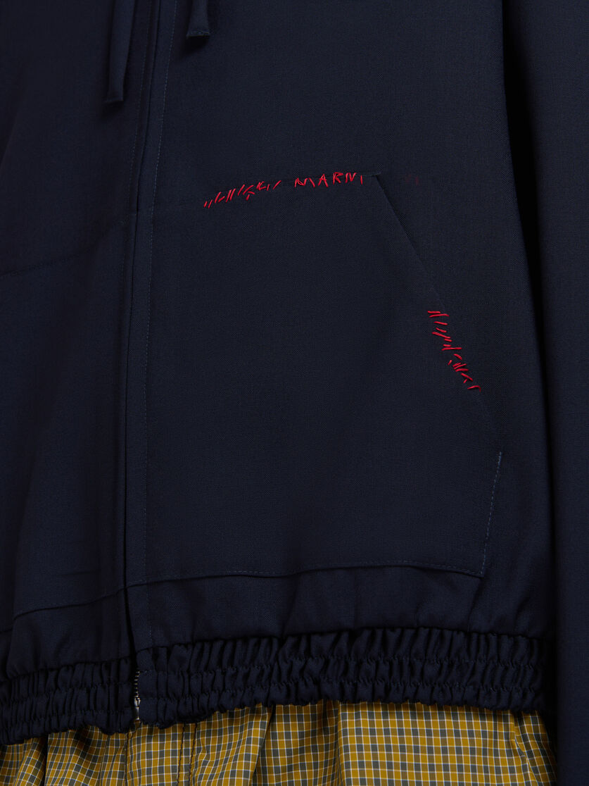 Deep blue wool hooded shirt with Marni Mending - Shirts - Image 4