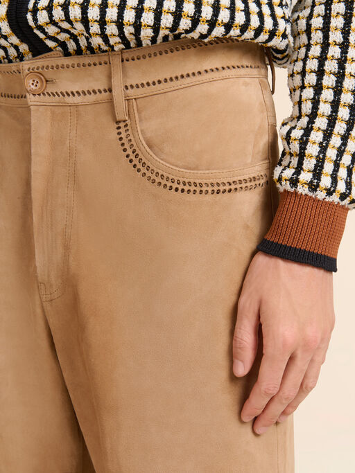 Brown suede trousers with cut-out detailing - Pants