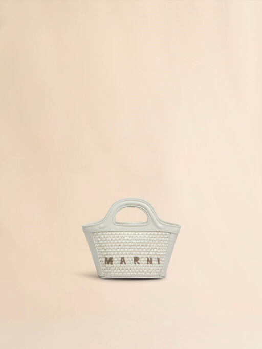 Tropicalia Micro Bag in ivory leather and raffia-effect fabric - Handbag