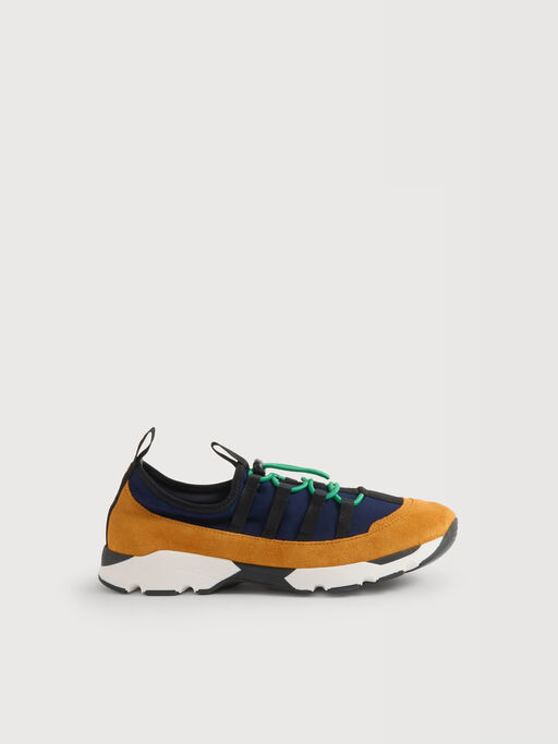 Sneaker mit Schn&uuml;rung aus blauem und orangem Lycra - Sneakers