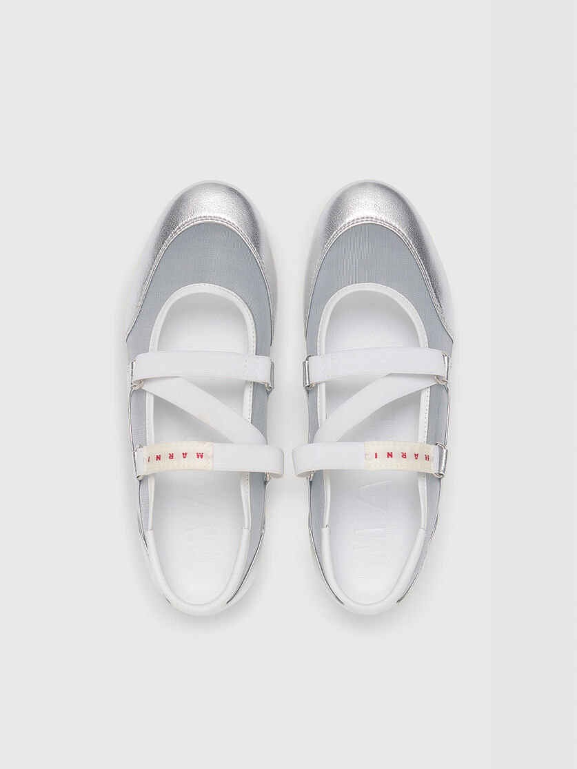 Soccer Retro silver leather ballerina trainers, Image 4