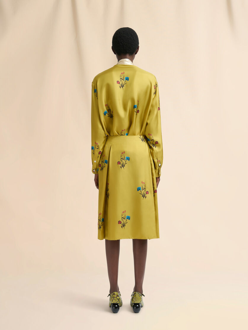 Yellow silk twill skirt with tulip print - Skirts - Image 3