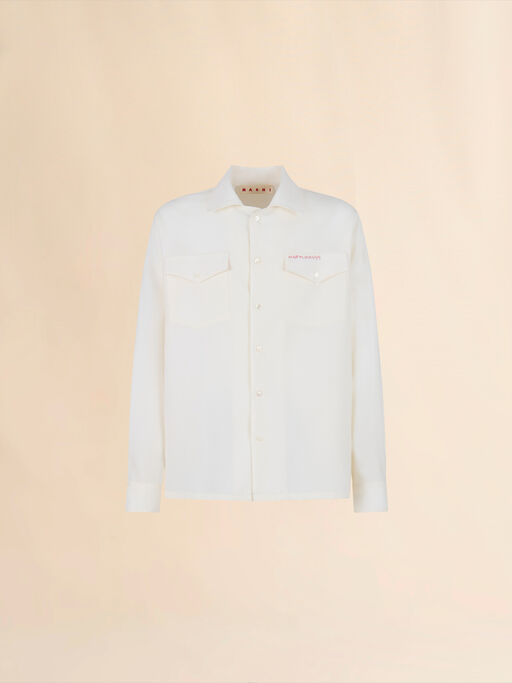 Camicia in fresco di lana bianca con ricamo Marni Mending - Camicie