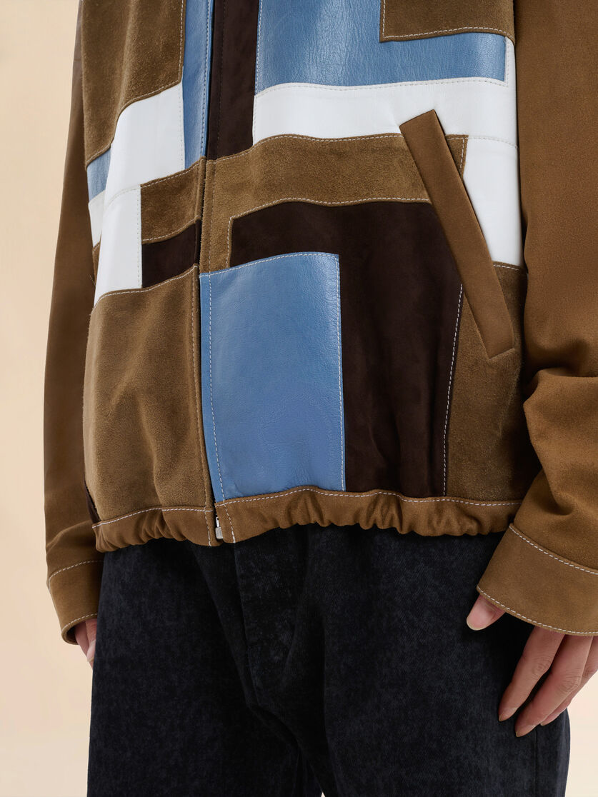 브라운 스웨이드 및 가죽 패치워크 재킷 - Jackets - Image 5