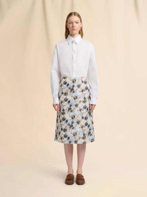 Light blue duchesse skirt with Secret Bouquet print - Skirts