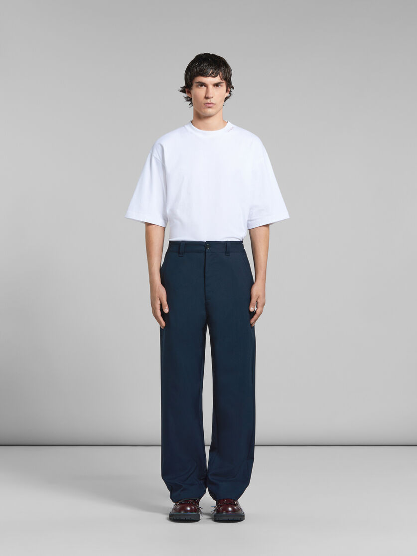 Deep blue tropical wool trousers with back logo waist - Pants - Image 2