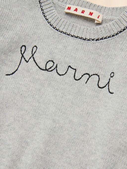 Gray cotton sweater with embroidered logo - Knitwear