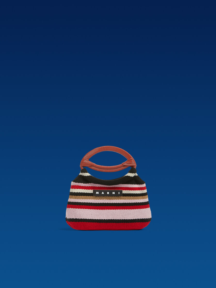 Borsa Marni Market Boat Mini In Cotone Rosso A Righe Multicolor - Borse shopping - Image 1