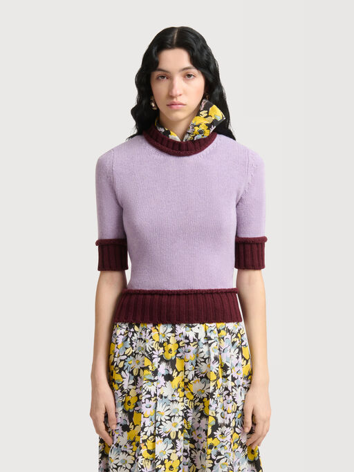 Purple wool blend jumper with contrast trims - Pullovers