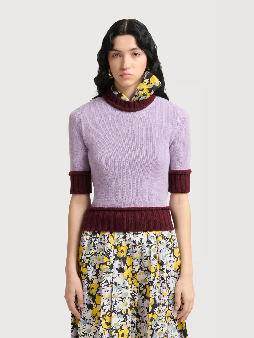Purple wool blend jumper with contrast trims, Image 2