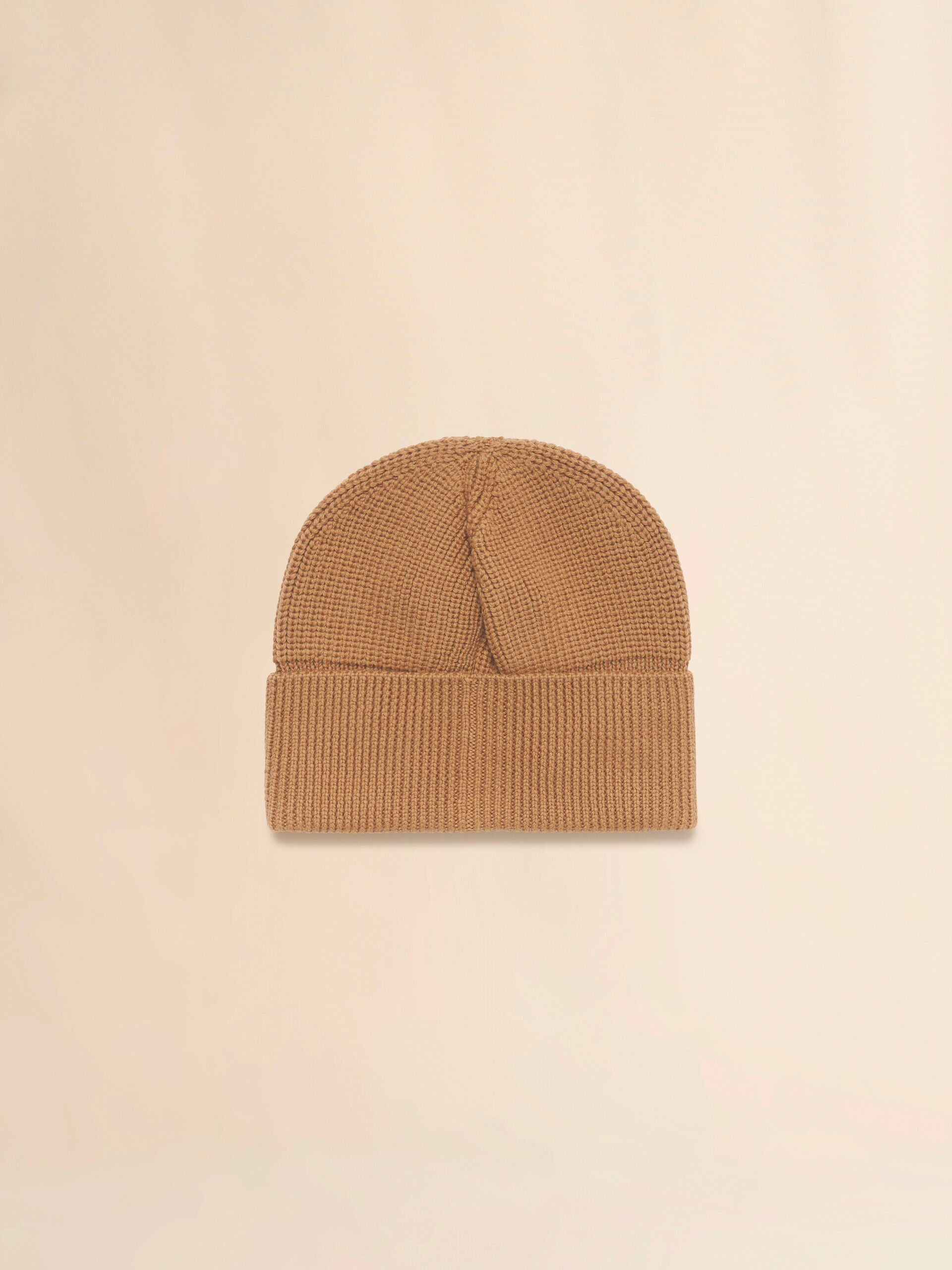 Tan wool fisherman's rib beanie with Marni patch | Marni