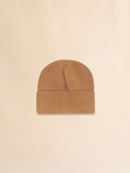 Tan wool fisherman's rib beanie with Marni patch - Hats