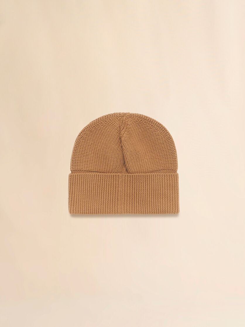 Tan wool fisherman's rib beanie with Marni patch, Image 3
