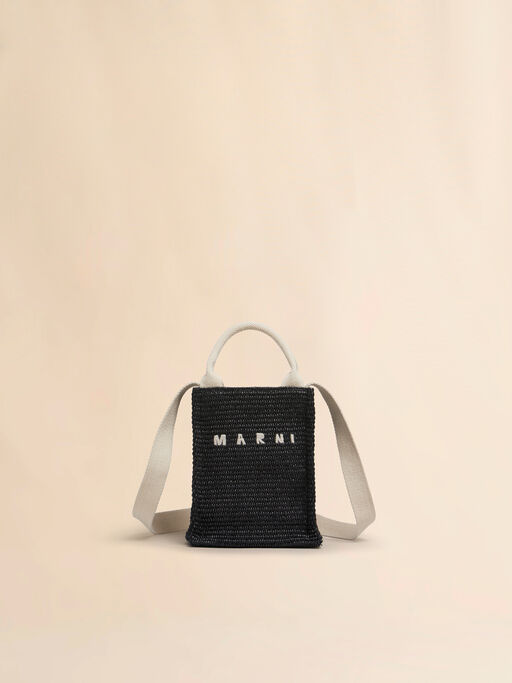 Black raffia-effect tote mini bag - Shopping Bags