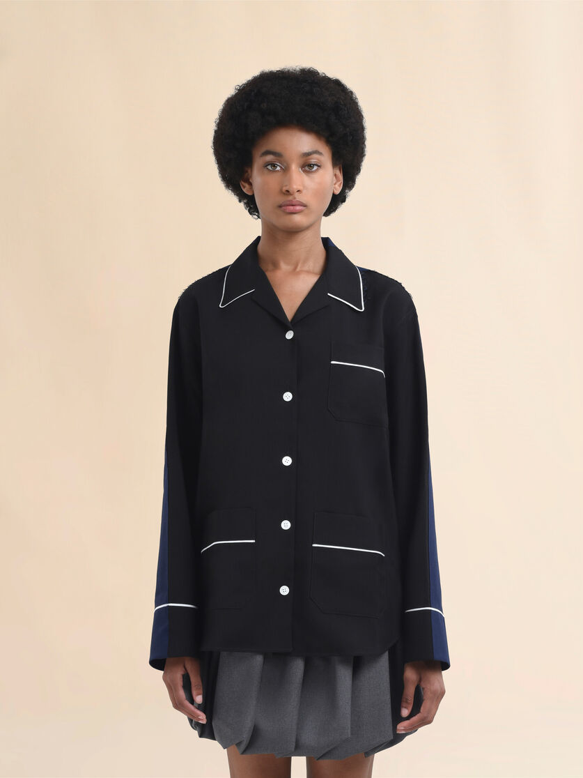 Black wool pyjama shirt with contrasting back - Shirts - Image 2