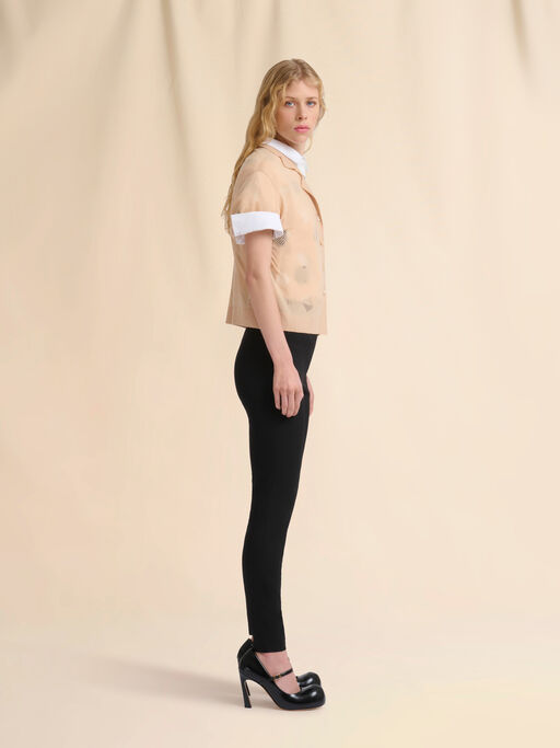 Pale peach wool-silk knit openwork shirt - Shirts