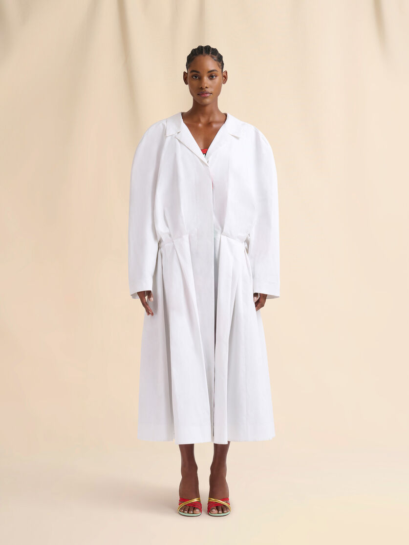 White bonded cotton oversized duster coat - Coats - Image 2
