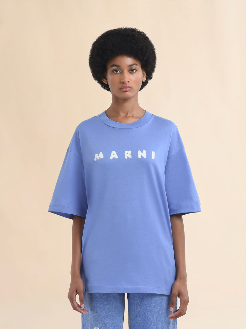 Light blue jersey cotton T-shirt with Marni Scribbled logo - T-shirts - Image 2