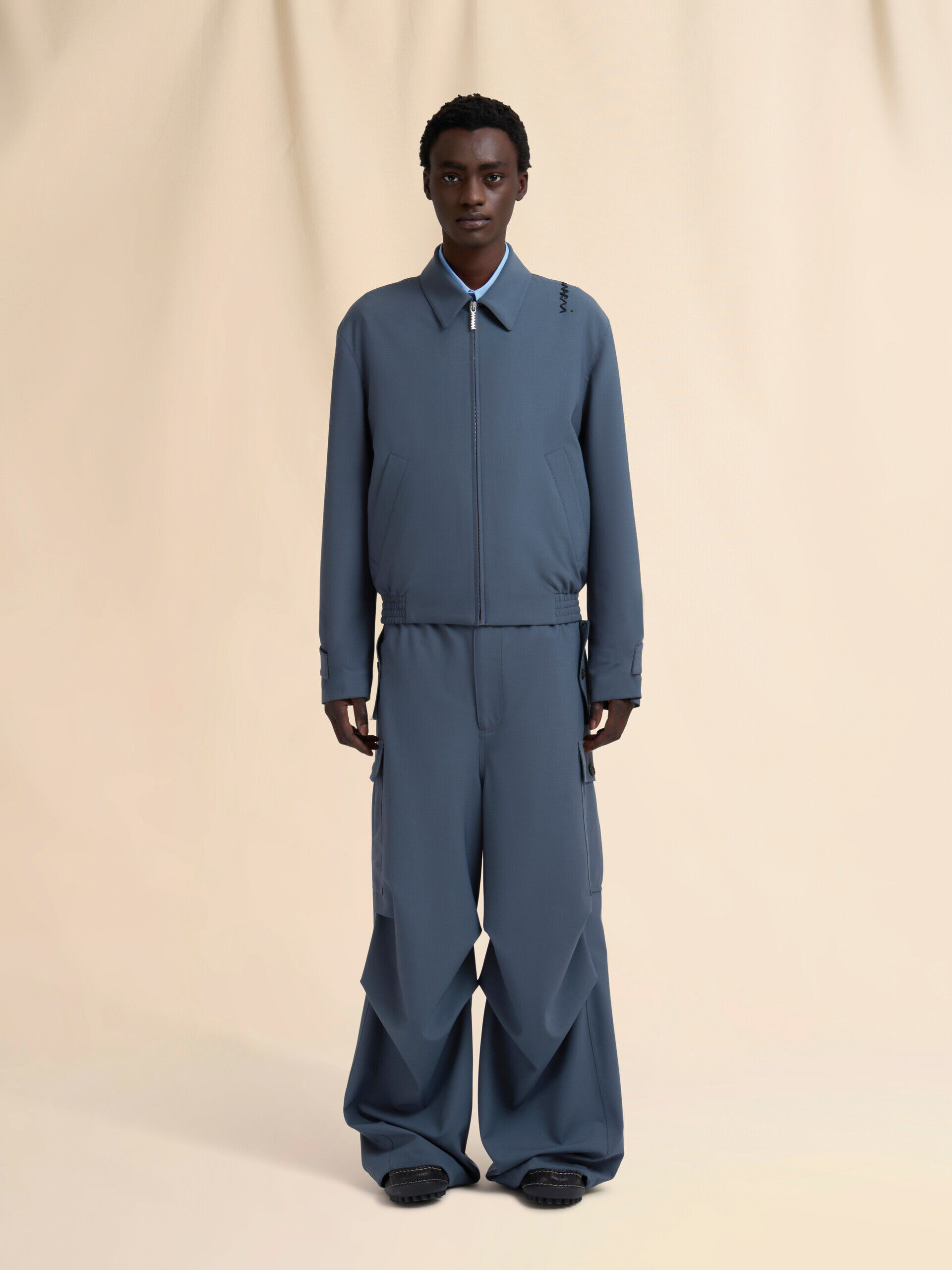Gray light wool jacket with collar | Marni