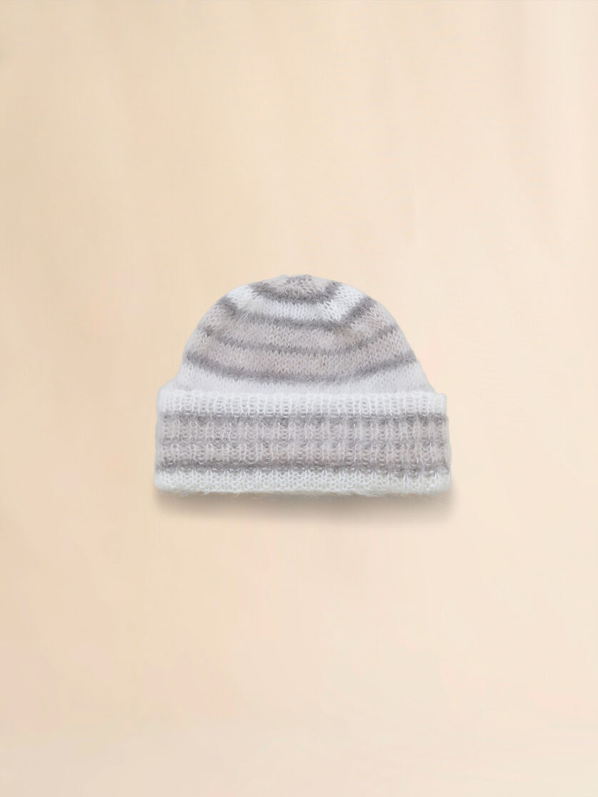 Grey brushed mohair beanie with stripes - Hats - Image 3