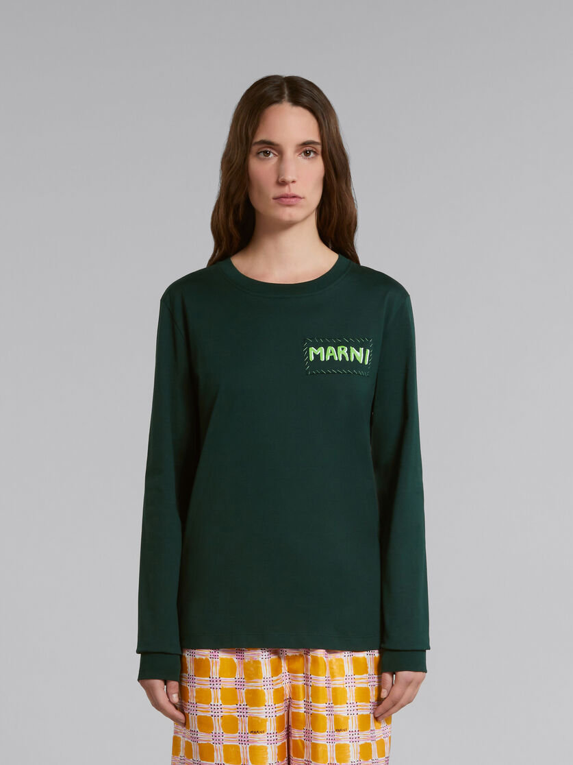Green bio-cotton T-shirt with logo print | Marni