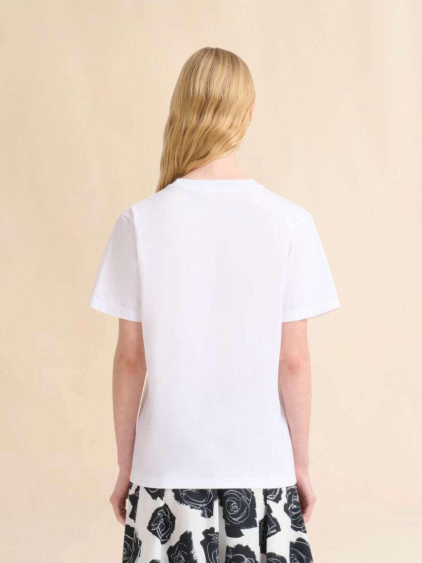White cotton T-shirt with rhinestone rose - T-shirts - Image 3