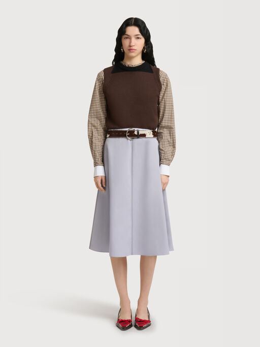 Grey poplin midi skirt with contrast stitching - Skirts