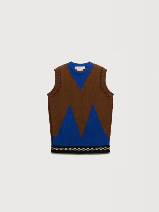 Braune Wollweste mit M-Intarsie - Pullover